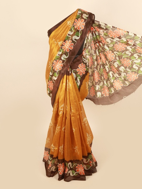 

Pothys Mustard & Brown Floral Saree