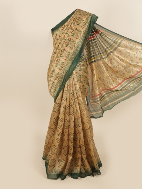 

Pothys Gold-Toned & Green Ethnic Motifs Saree