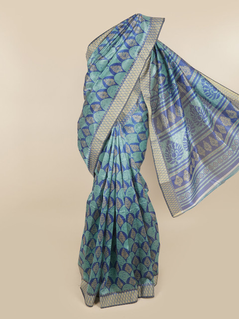 

Pothys Blue & Gold-Toned Woven Design Saree