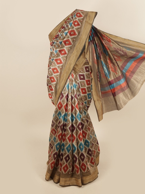 

Pothys Tan & Red Printed Saree