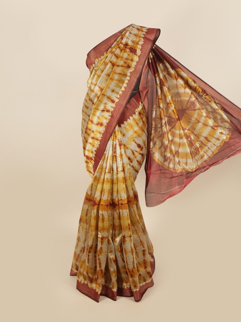 

Pothys Brown & Yellow Kalamkari Saree