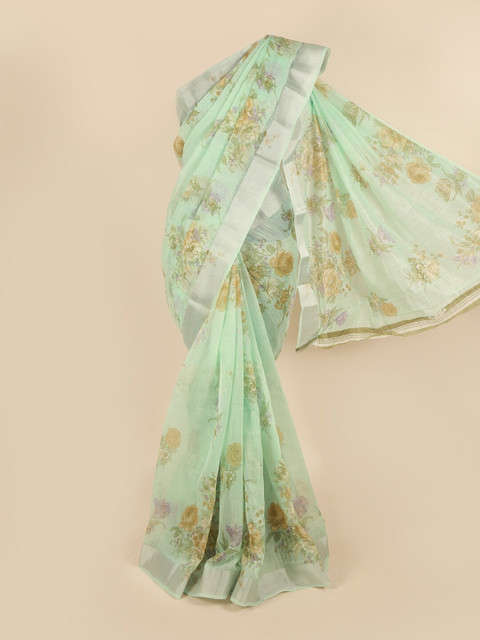 

Pothys Green & Silver-Toned Floral Saree