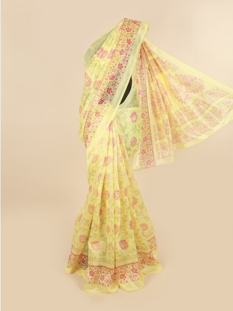 

Pothys Yellow & Pink Floral Printed Cotton Blend Saree