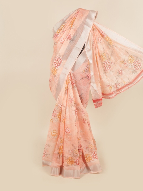 

Pothys Peach-Coloured & Yellow Floral Saree