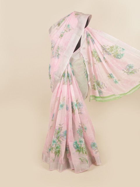 

Pothys Pink & Green Floral Zari Saree