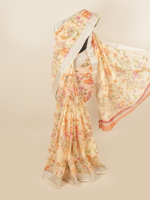 

Pothys Peach-Coloured Floral Saree