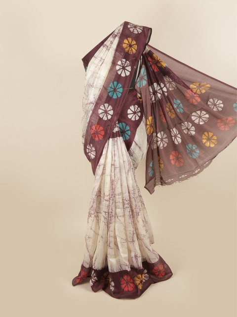 

Pothys Off White & Brown Printed Saree