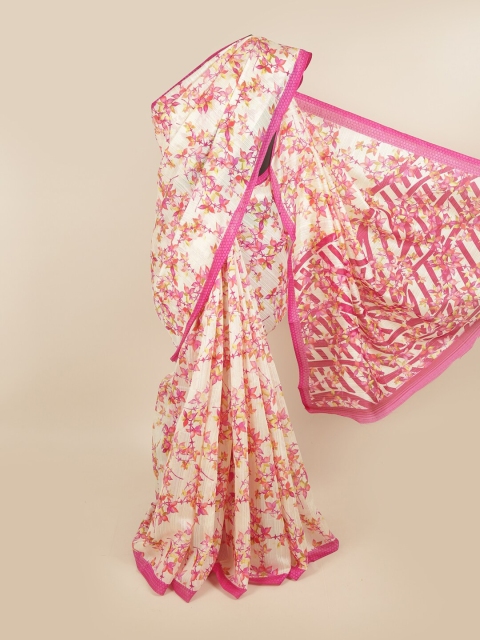 

Pothys Cream-Coloured & Magenta Floral Saree