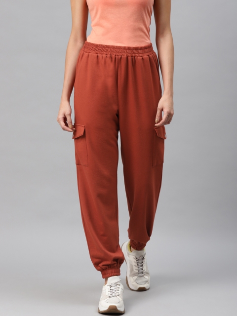 

Laabha Women Rust Cotton Cargo Track Pant