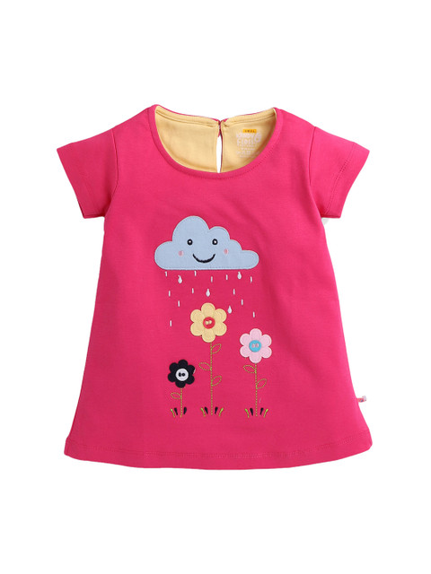 

AMUL Kandyfloss Infant Girls Pink Printed A-Line Pure Cotton Dress