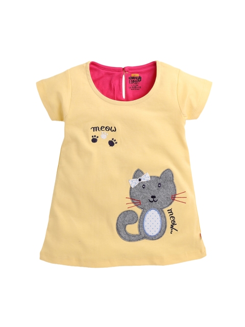 

AMUL Kandyfloss Infant Girls Yellow & Grey Printed A-Line Pure Cotton Dress