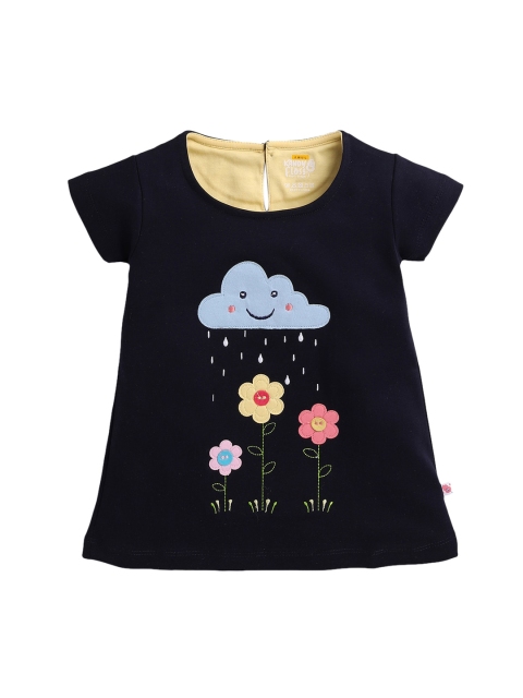 

AMUL Kandyfloss Girls Navy Blue A-Line Applique Dress