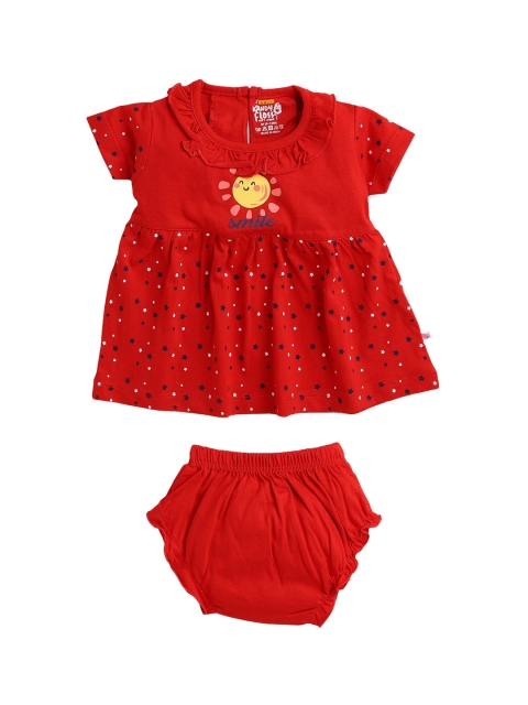

AMUL Kandyfloss Infant Girls Red & Black Printed Pure Cotton Dress
