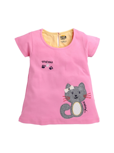

AMUL Kandyfloss Girls Pink Applique A-Line Dress