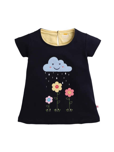 

AMUL Kandyfloss Infant Girls Navy Blue & Blue Printed A-Line Pure Cotton Dress