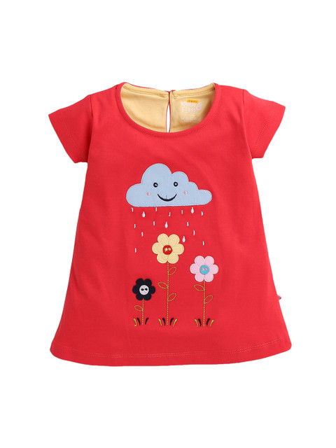 

AMUL Kandyfloss Infant Girls Red & Blue Printed A-Line Pure Cotton Dress