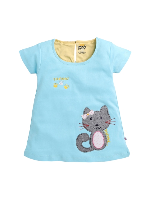 

AMUL Kandyfloss Infant Girls Blue & Grey Printed A-Line Pure Cotton Dress