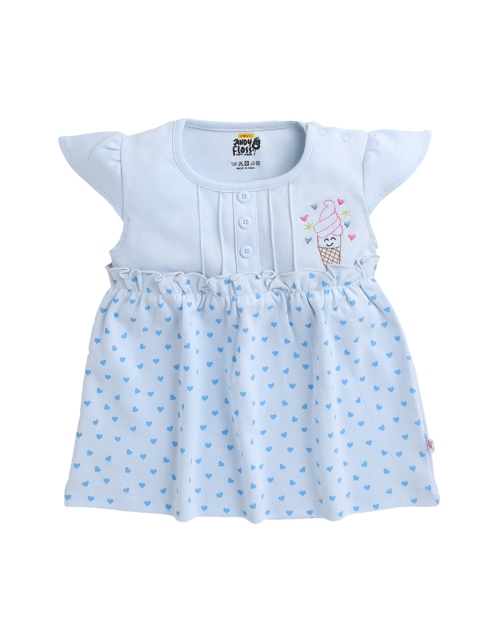 

AMUL Kandyfloss Infant Girls Blue Printed Pure Cotton Dress