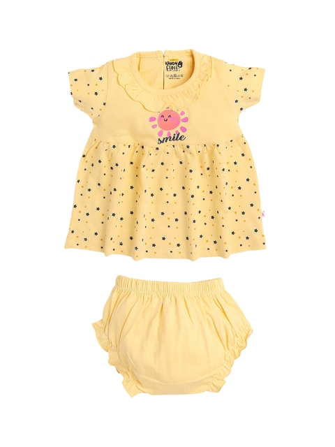 

AMUL Kandyfloss Infant Girls Yellow Printed Pure Cotton Dress