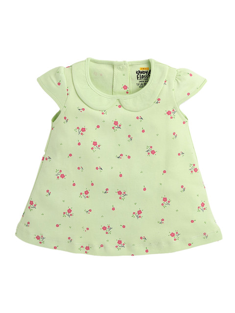 

AMUL Kandyfloss Infant Girls Green & Pink Floral Printed Pure Cotton A-Line Dress
