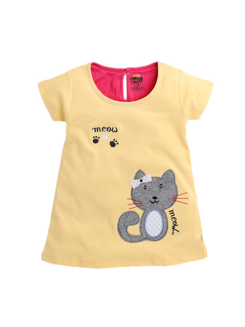 

AMUL Kandyfloss Infant Girls Yellow & Grey Printed Pure Cotton A-Line Dress