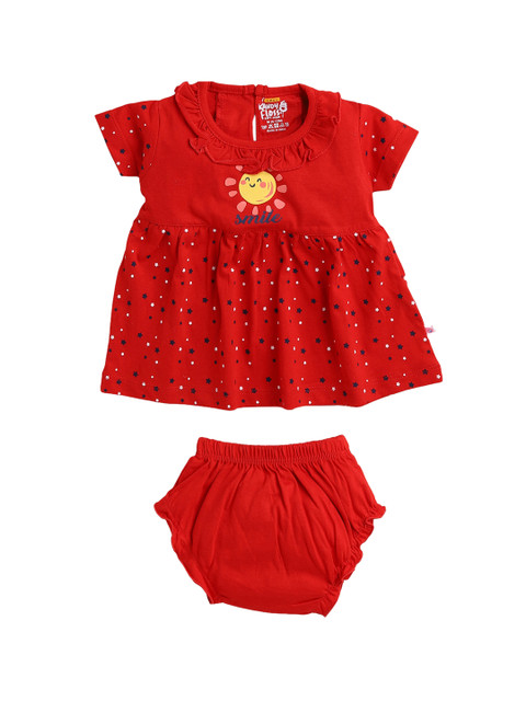 

AMUL Kandyfloss Infant Girls Red Printed Pure Cotton Dress