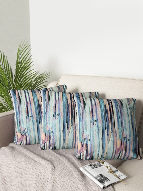 

PETAL HOME Blue & Brown Set of 3 Striped Square Cushion Covers