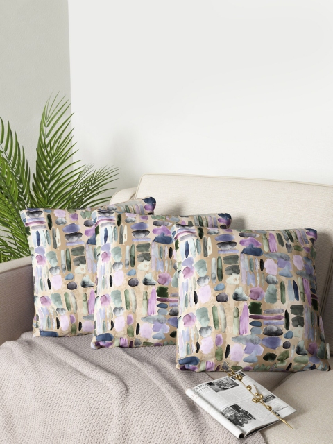 

PETAL HOME Beige & Purple Set of 3 Abstract Square Cushion Covers