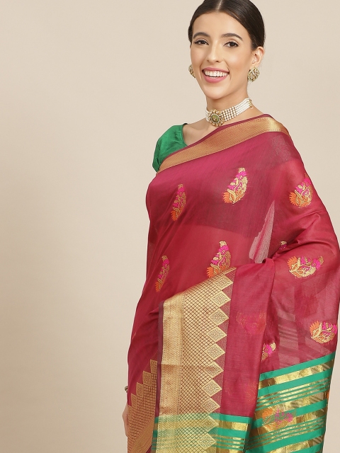 

Anouk Magenta & Gold Ethnic Motifs Zari Silk Blend Chanderi Saree