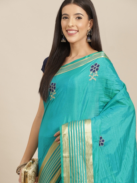 

Anouk Turquoise Blue & Gold Floral Silk Blend Saree