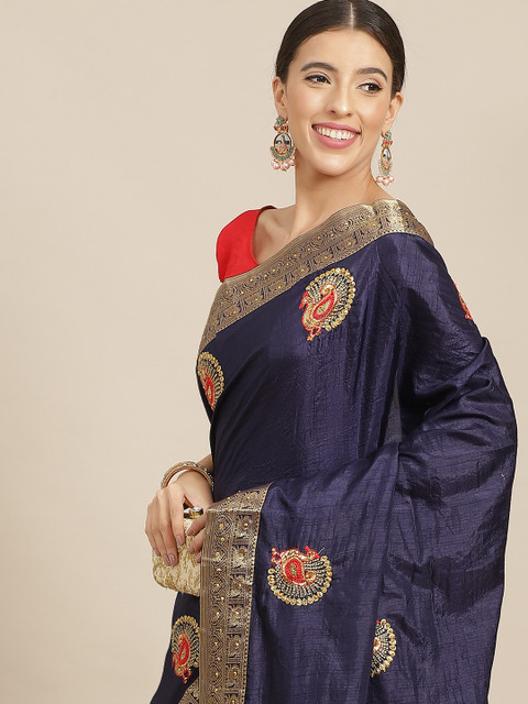 

Anouk Navy Blue Ethnic Motifs Silk Blend Saree