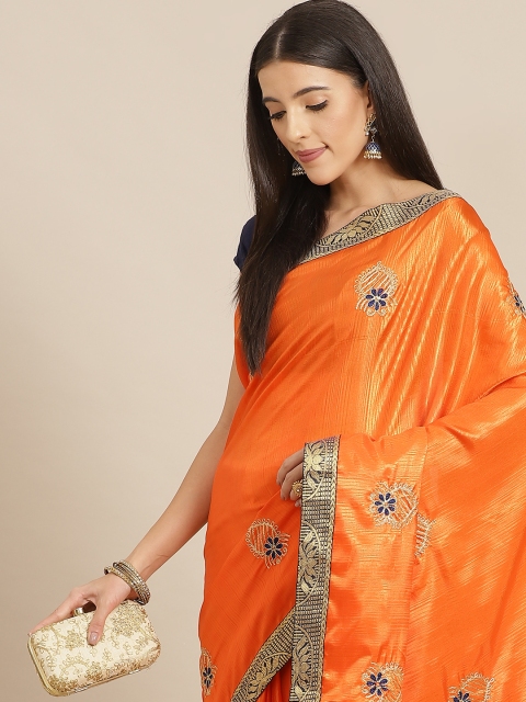 

Anouk Orange Floral Silk Blend Saree
