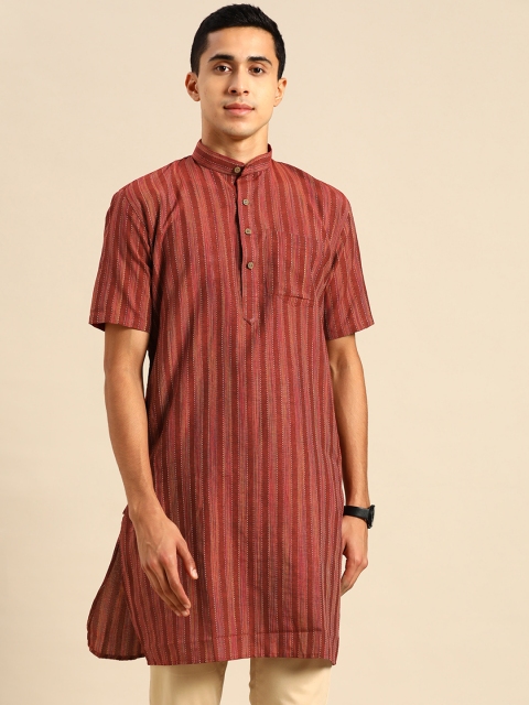

RAJUBHAI HARGOVINDAS Men Maroon Striped Kurta