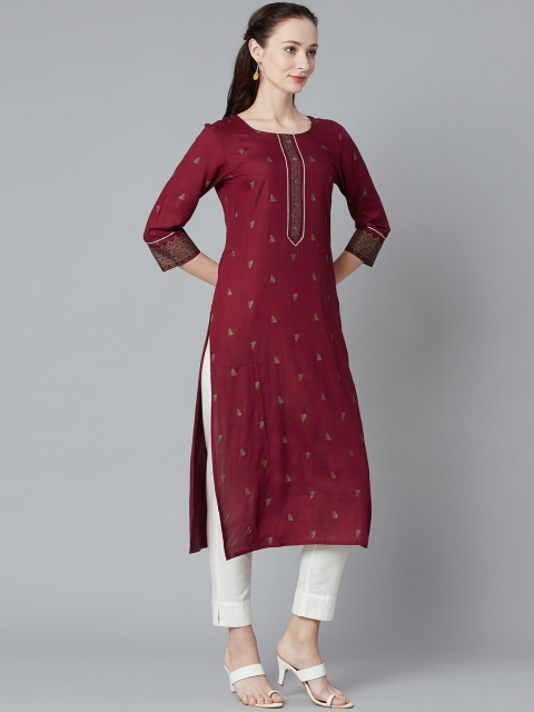 

PIROH Women Maroon Floral Printed Gotta Patti Kurta