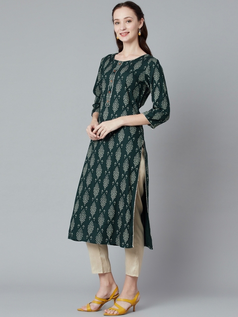 

PIROH Women Green Ethnic Motifs Ikat Printed Gotta Patti Kurta
