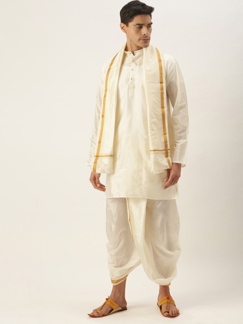 

VARA SILK Men Beige Kurta with Dhoti Pants & Dupatta