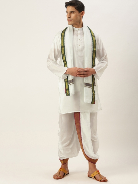 

VARA SILK Men Off White & Maroon Kurta with Dhoti Pants & Dupatta