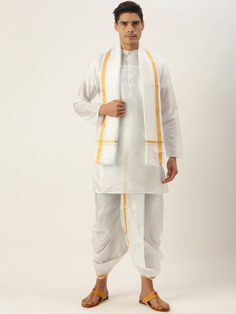 

VARA SILK Men White Kurta with Dhoti Pants & Dupatta