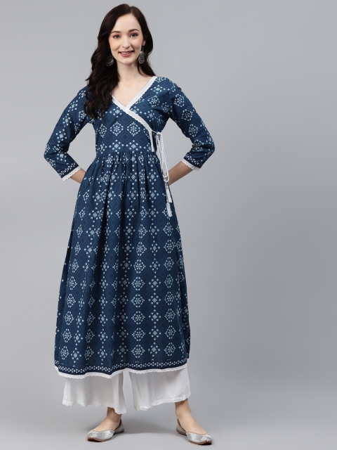 

mokshi Women Blue Ethnic Motifs Printed Anarkali Kurta