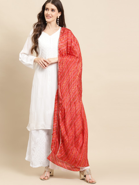 

Saadgi Women White Ethnic Motifs Embroidered Handloom Kurta with Sharara & With Dupatta