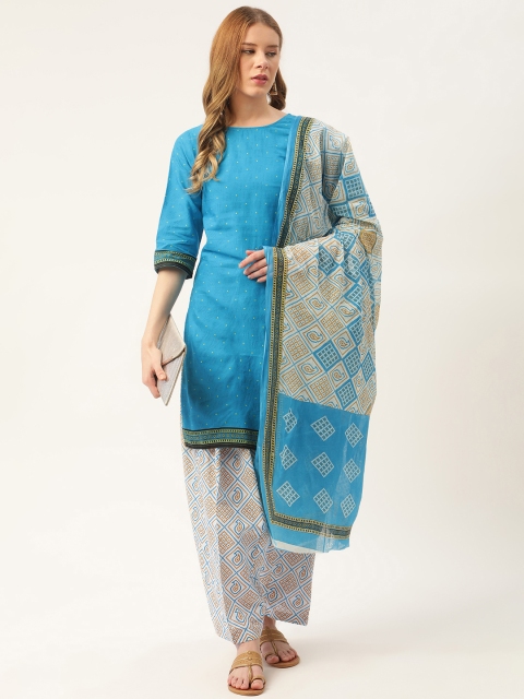 

PIRKO Blue & White Printed Pure Cotton Unstitched Dress Material