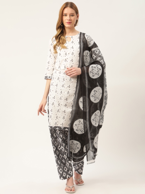 

PIRKO White & Black Printed Pure Cotton Unstitched Dress Material