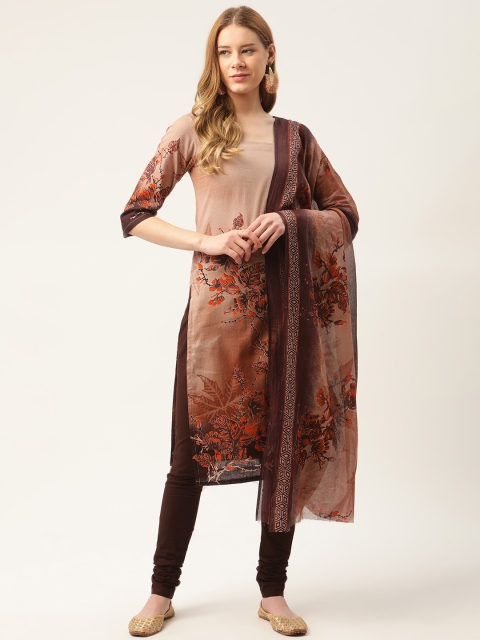 

PIRKO Brown & Beige Printed Pure Cotton Unstitched Dress Material