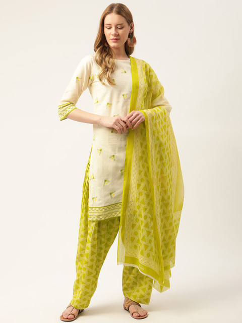 

PIRKO Green & Off White Printed Pure Cotton Unstitched Dress Material