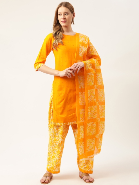 

PIRKO Orange & White Printed Pure Cotton Unstitched Dress Material
