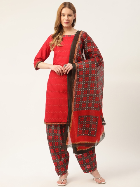 

PIRKO Black & Red Printed Pure Cotton Unstitched Dress Material