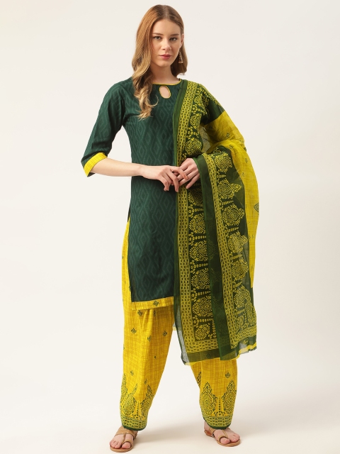 

PIRKO Green & Yellow Printed Pure Cotton Unstitched Dress Material