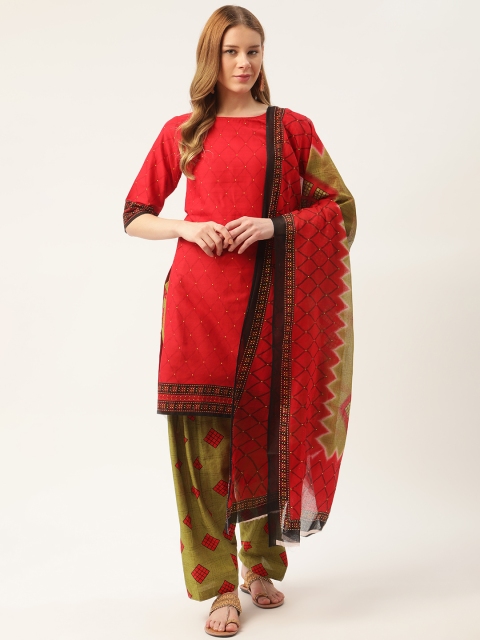 

PIRKO Red & Green Printed Pure Cotton Unstitched Dress Material
