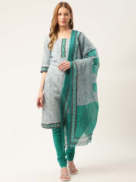 

PIRKO Blue & Green Printed Pure Cotton Unstitched Dress Material