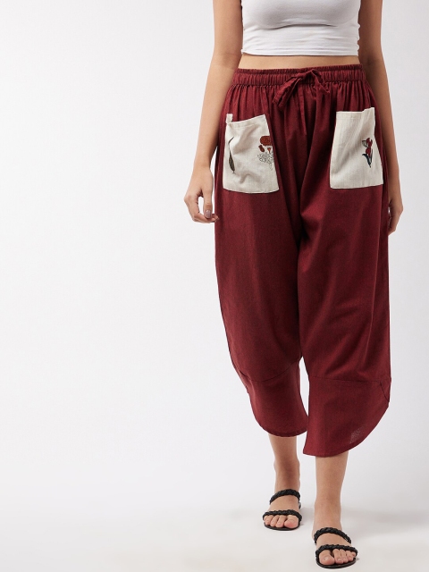 

InWeave Women Maroon Solid Cotton Cropped Harem Pants